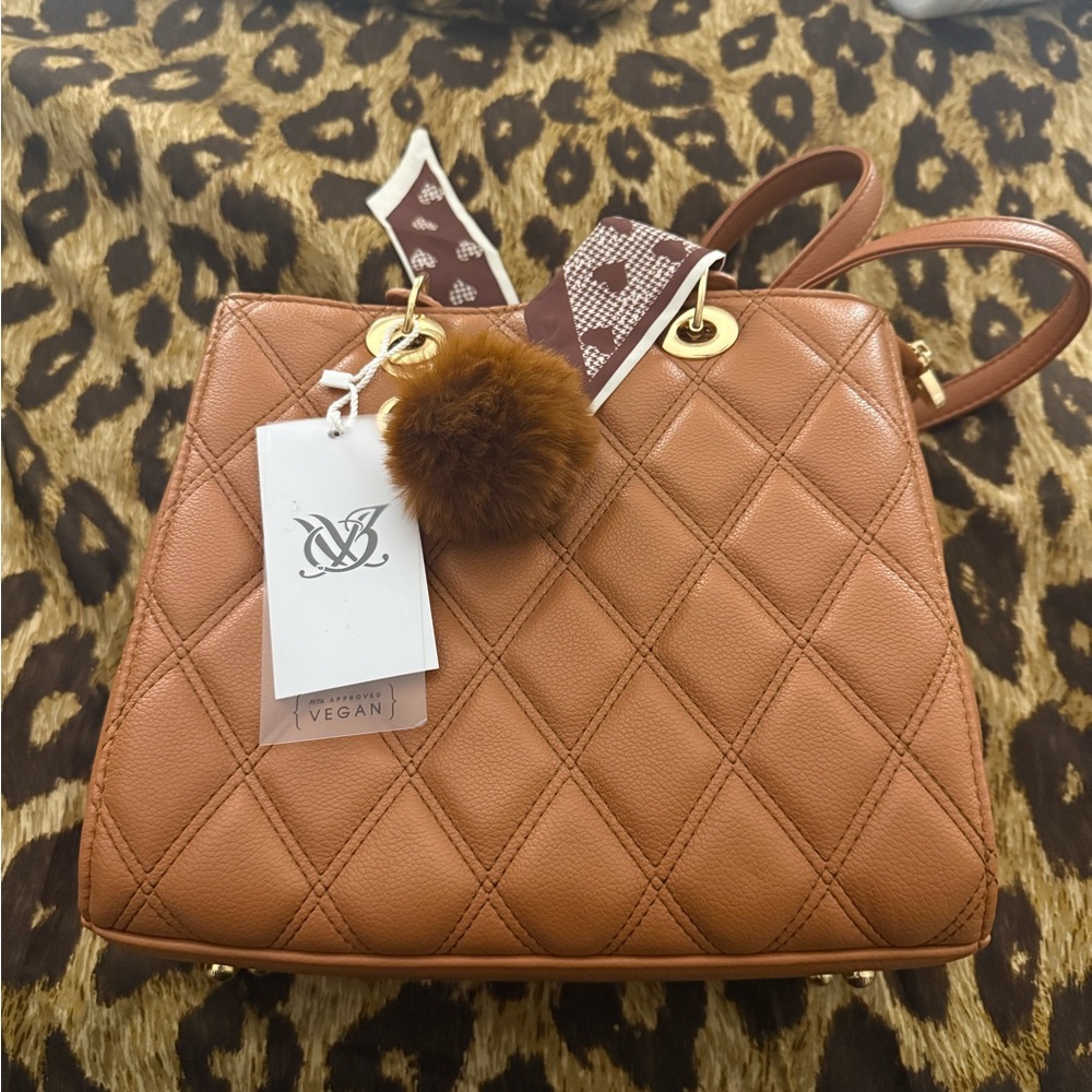Vegan Leather Tan Quilted Handbag